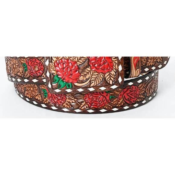 NEW AMERICAN DARLING women's rose leather belts in brown - Picture 3 of 3